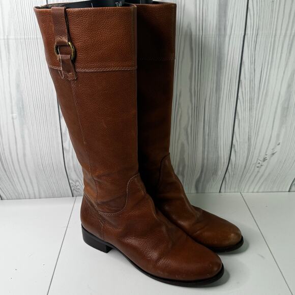 Banana Republic Tall Soft Cognac Leather Riding Pull On Boot Size 10 Brass - Picture 1 of 9